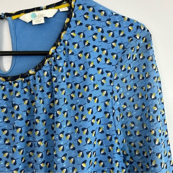 Boden Blue Floral Long sleeve Chiffon Ruffle Blouse Size 2 - Picture 7 of 13